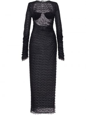 Μεταξωτή βραδινό φόρεμα με δαντέλα Alessandra Rich μαύρο