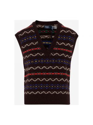 Sweter bez rękawów w geometryczne wzory Ralph Lauren czerwony