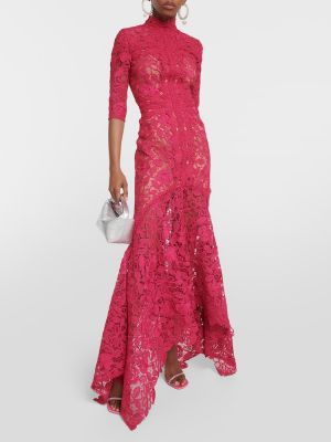 Rochie lunga din dantelă Costarellos roz