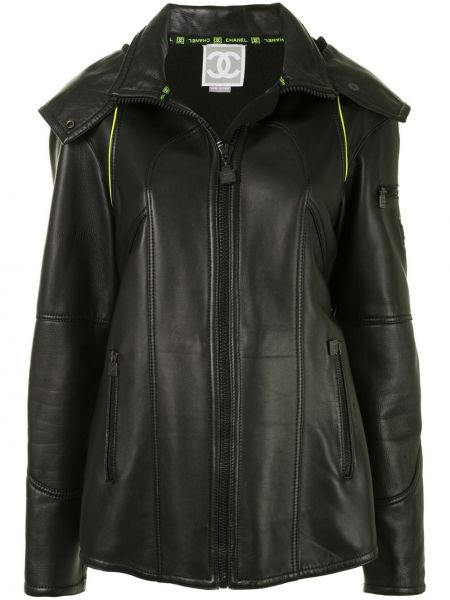 Kožená bunda s kapucí Chanel Pre-owned černá