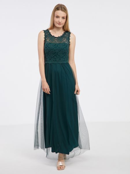 Čipkované dlouhé šaty Vila zelená