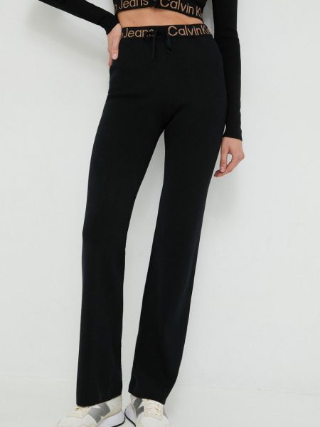 Hlače visoki struk Calvin Klein Jeans crna