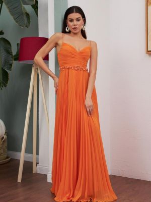 Rochie de seară cu mărgele din șifon plisată Carmen portocaliu