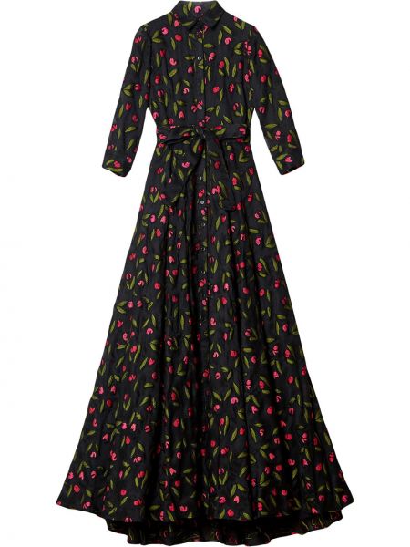 Vestido camisero con bordado de flores Carolina Herrera negro