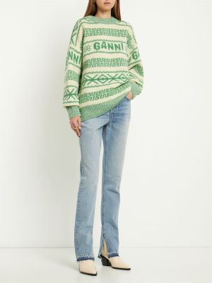 Вълнен пуловер бродиран Ganni бяло