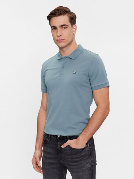 Polo marškinėliai slim fit Calvin Klein Jeans mėlyna