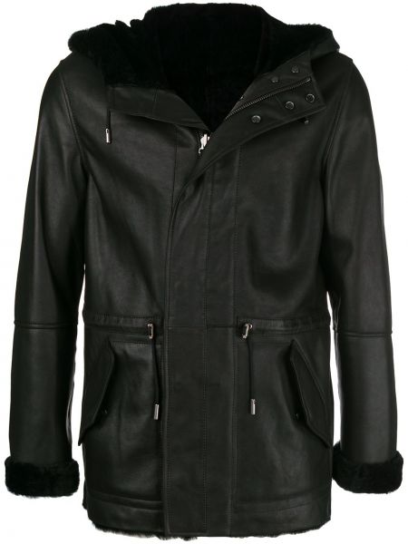 Reverzibilna kožna jakna s kapuljačom Yves Salomon crna