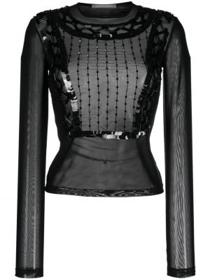 Prozoren top s cekini Alberta Ferretti črna