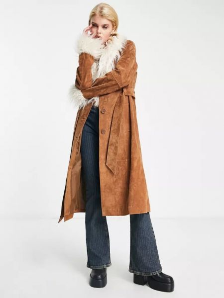 Замшевое пальто ретро Reclaimed Vintage коричневое