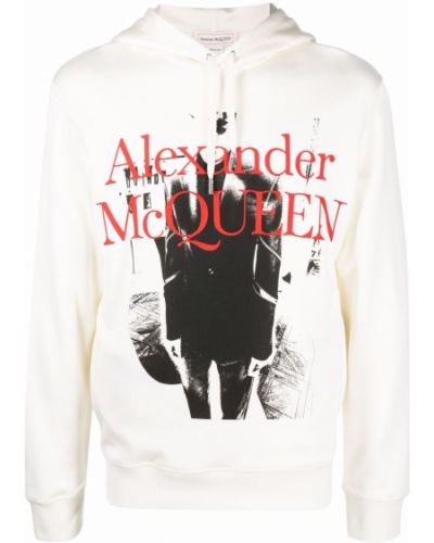 Raštuotas džemperis su gobtuvu Alexander Mcqueen balta