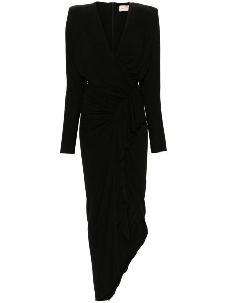 Dolga obleka z v-izrezom iz krep tkanine Alexandre Vauthier črna