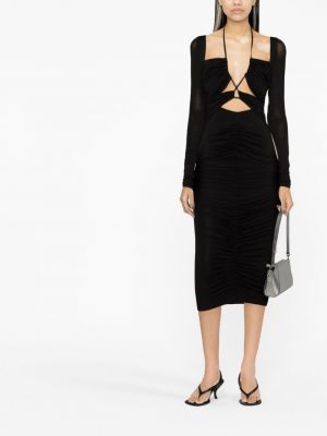 Mežģīņu midi kleita ar šņorēm Versace Jeans Couture melns