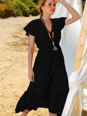 Pruhované dlouhé šaty Trend Alaçatı Stili čierna