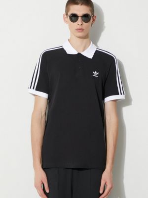 Tricou polo din bumbac cu dungi Adidas Originals negru