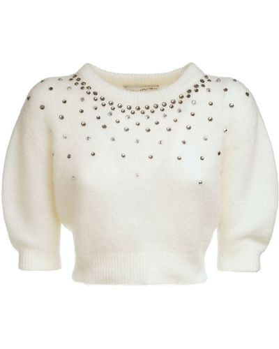 Moherowy dzianinowy sweter Alessandra Rich biały