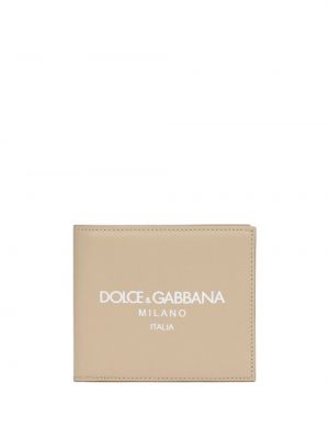 Kožená peňaženka s potlačou Dolce & Gabbana béžová