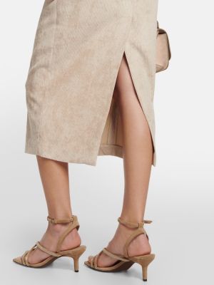 Midi sijonas kordinis velvetas Brunello Cucinelli smėlinė