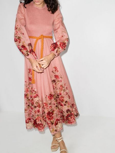 Vestido midi de flores con estampado Zimmermann rosa