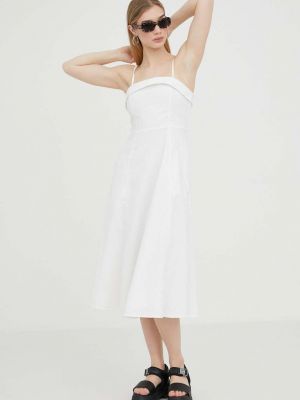 Lniana sukienka midi Abercrombie & Fitch biała