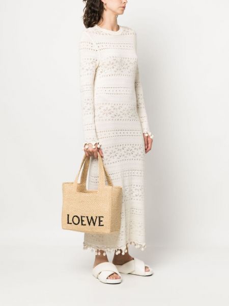Shopper kabelka s výšivkou Loewe béžová