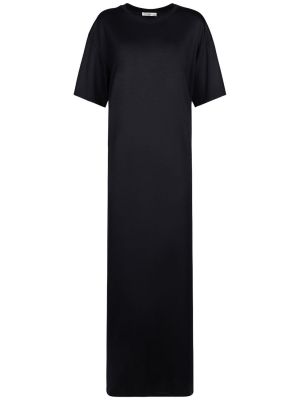 Sukienka midi wełniana z krótkim rękawem z dżerseju The Row czarna