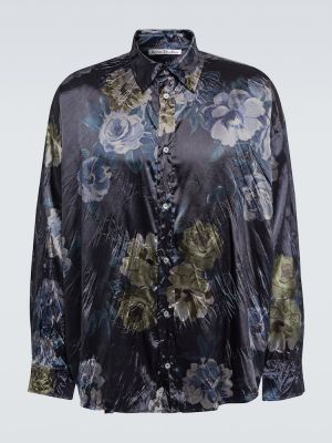 Kvetinová saténová košeľa Acne Studios modrá