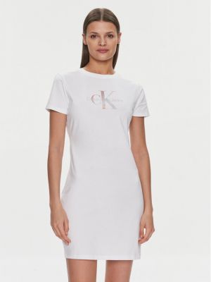Džinsinė suknelė slim fit Calvin Klein Jeans balta