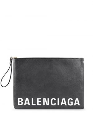 Kožna clutch torbica s printom Balenciaga crna