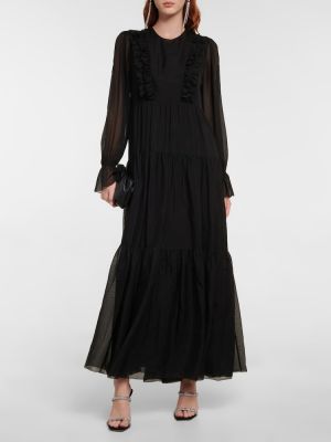 Šifonové hedvábné dlouhé šaty Dorothee Schumacher černé