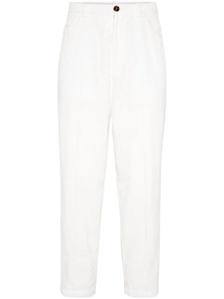 Pamučne samt hlače ravnih nogavica Brunello Cucinelli bijela