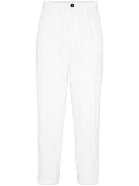 Pantalon droit en velours côtelé en velours Brunello Cucinelli blanc