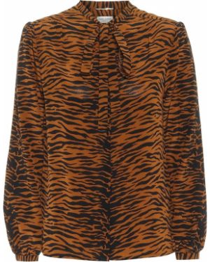 Svilena srajca s potiskom s tigrastim vzorcem Saint Laurent oranžna