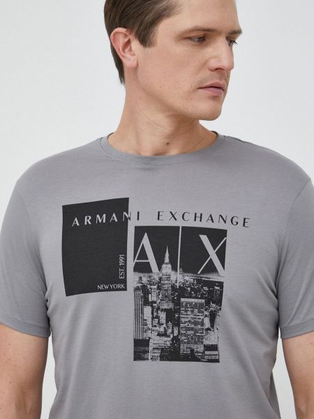 Памучна тениска с дълъг ръкав с принт Armani Exchange сиво