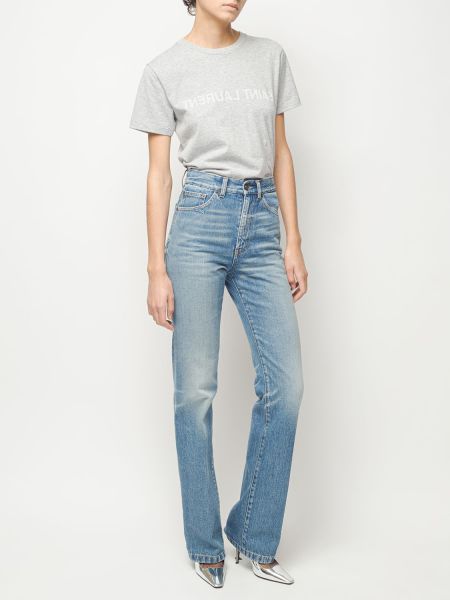 Camiseta de algodón con estampado Saint Laurent gris