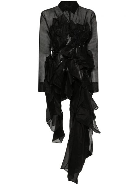 Asimetrična koktel haljina s volanima Yohji Yamamoto crna