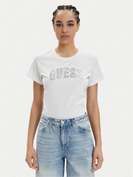 Majica sa šljokicama Guess bijela