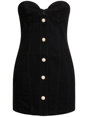 Péřové bavlněné džínové šaty s knoflíky Magda Butrym černé