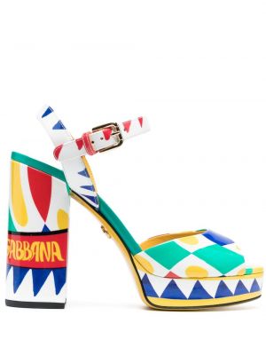 Кожени сандали с принт Dolce & Gabbana бяло