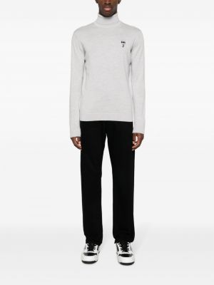 Vlněný svetr s výšivkou Karl Lagerfeld šedý