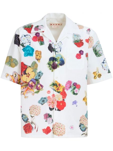 Kvetinová bavlnená košeľa s potlačou Marni biela