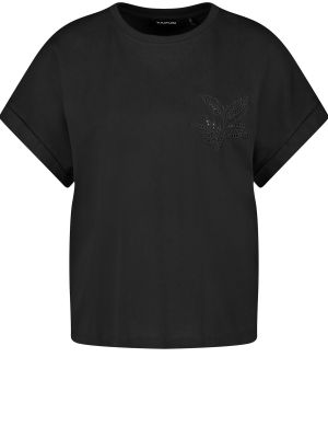 Bavlnené priliehavé tričko s výšivkou Taifun - čierna