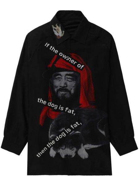Копринена риза с принт Yohji Yamamoto черно