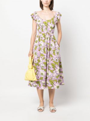 Sukienka długa w kwiatki z nadrukiem Tory Burch fioletowa