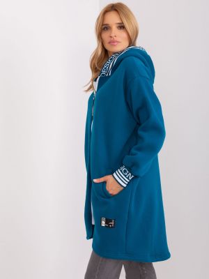 Oversize džemperis ar rāvējslēdzēju Fashionhunters zils