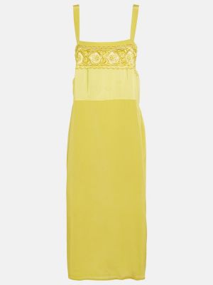 Jedwabna sukienka midi koronkowa Maison Margiela żółta