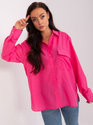 Lniana koszula relaxed fit Fashionhunters różowa