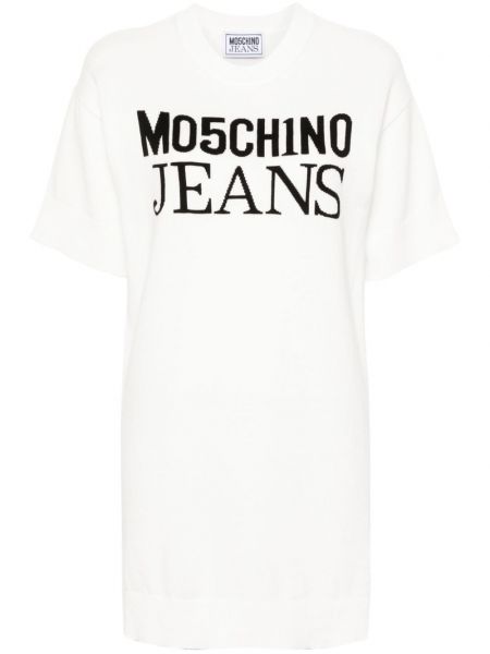 Robe droite en tricot en jacquard Moschino Jeans blanc