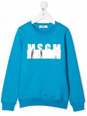 Trykt bomull hettegenser for jenter Msgm Kids blå