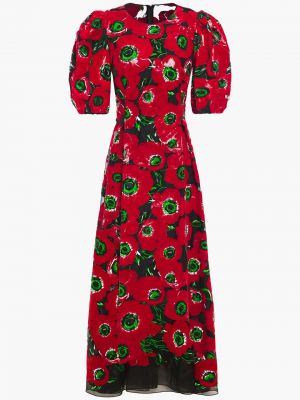 Плаття міді з органзи з принтом плісироване Dolce & Gabbana, червоне