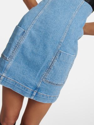 Mākslīgas ādas dabīgās ādas džinsa auduma kleita Staud zils